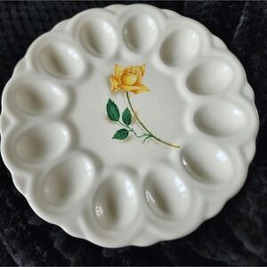 Vintage Sovereign Potters Golden Glory Deviled Egg Platter Yellow Rose 1358-58